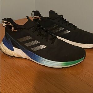 Adidas Men's Black With Blue and Green Accents Sneakers